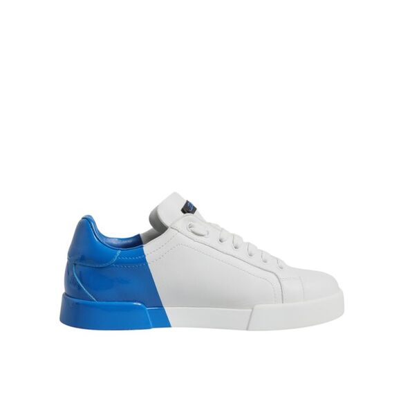 Dolce & Gabbana White Blue Leather Logo Low Top Sneakers Men's Shoes (Pre-Owned)